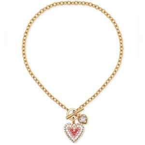 NEW!! Guess Crystal Heart Charms Toggle Necklace
